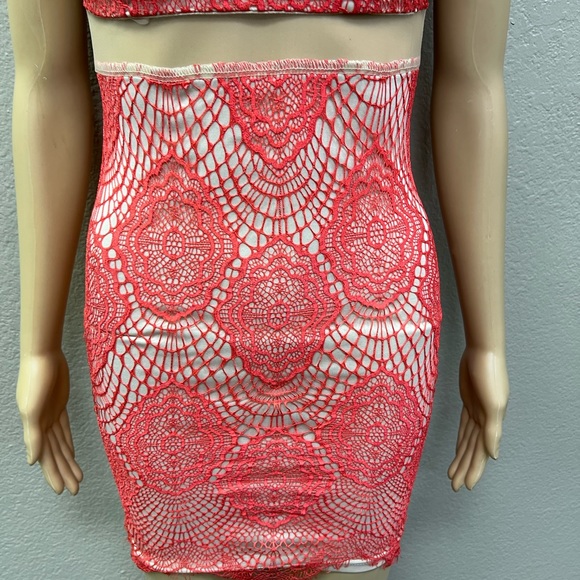 Coral mesh insert lace mini dress - Picture 4 of 4